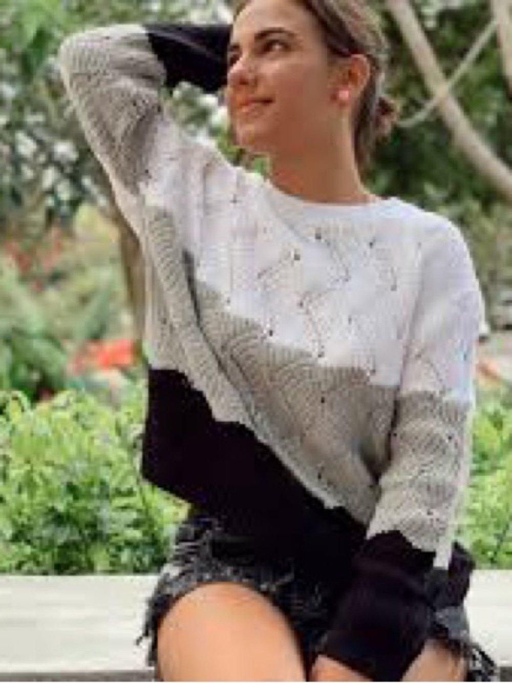 Amazon Colorblock Knit Sweater - White, Gray & Black